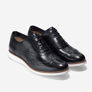 Cole Haan Grand OS Women’s Leather Black Wingtip Oxford Sneaker Lace Up Sz 9.5